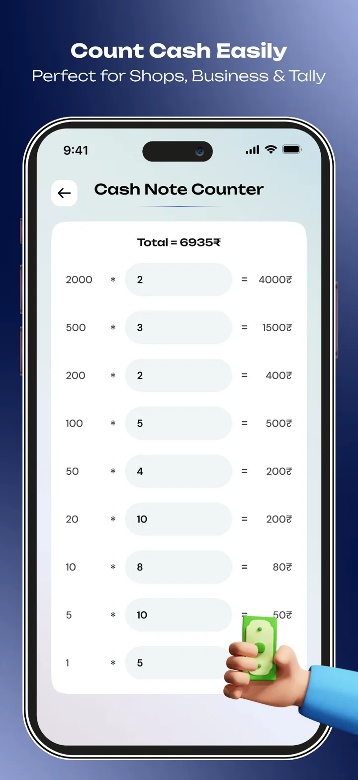 PocketCalc Cash Note Counter screen